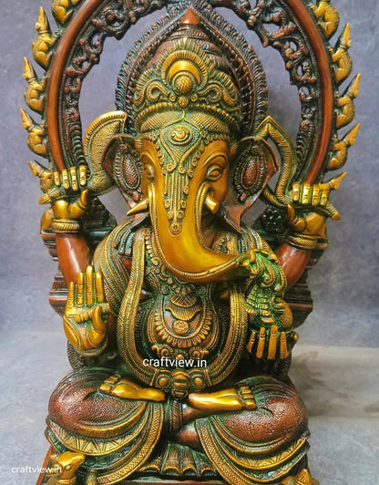 21" Brass Lord Ganesh Statue With Prabhavali Craftsview