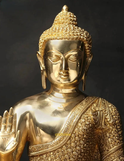 22"Brass Lord Buddha Blessing Statue  Superfine Craftsview