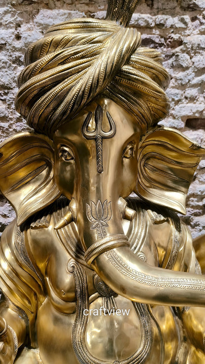 Brass Large Pagdi Ganesha Superfine Sculpture 46"