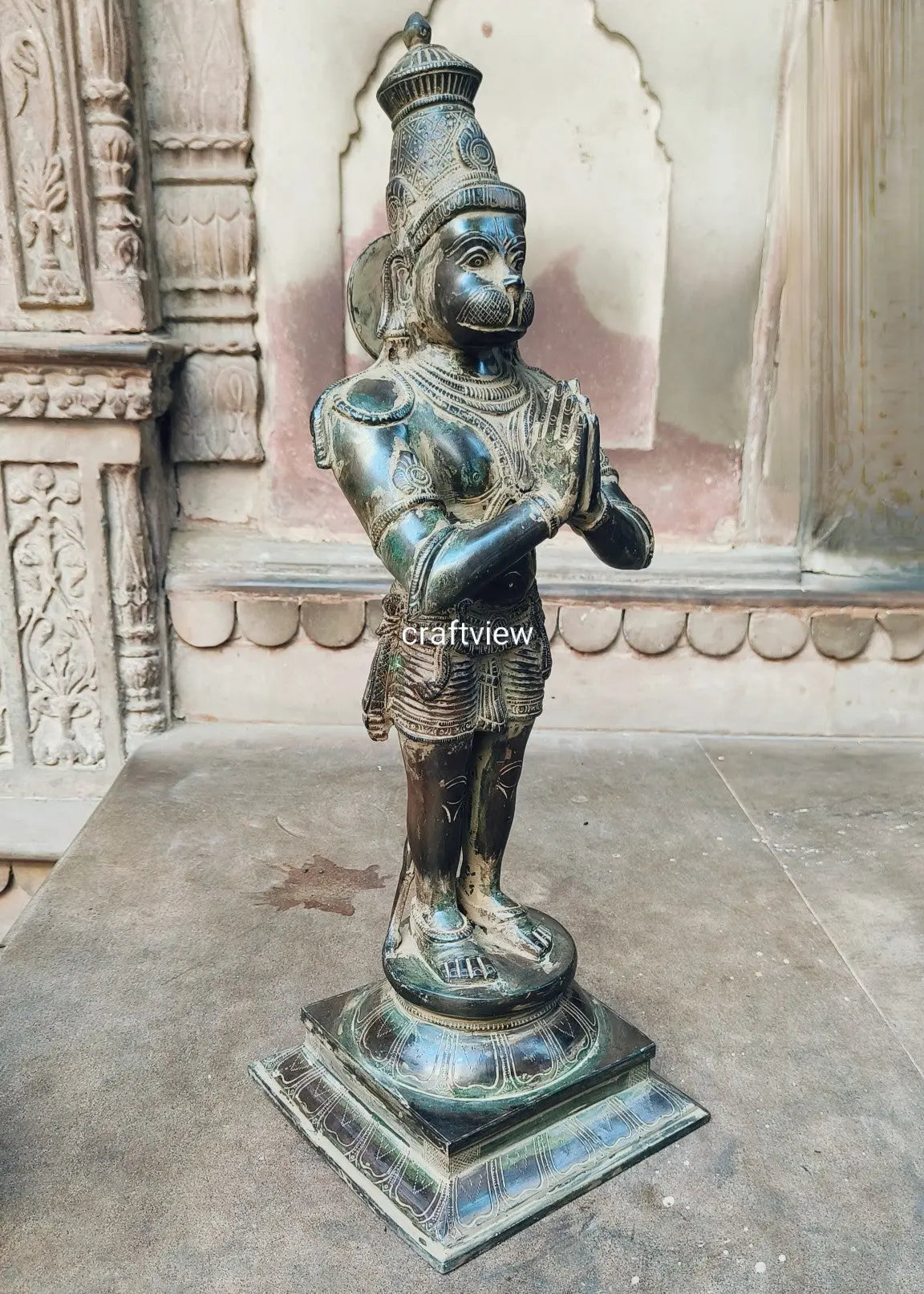 23” Standing Hanuman in Anjali mudra Brass Anjaneya Statue craftsview