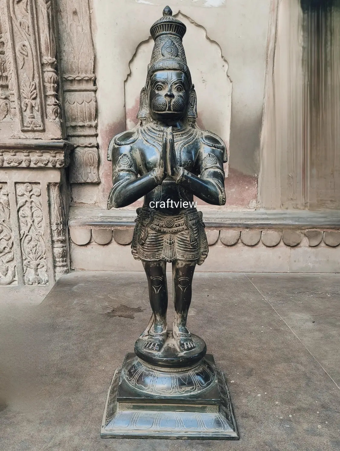 23” Standing Hanuman in Anjali mudra Brass Anjaneya Statue craftsview