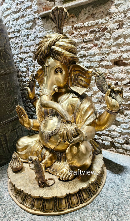 Brass Large Pagdi Ganesha Superfine Sculpture 46"