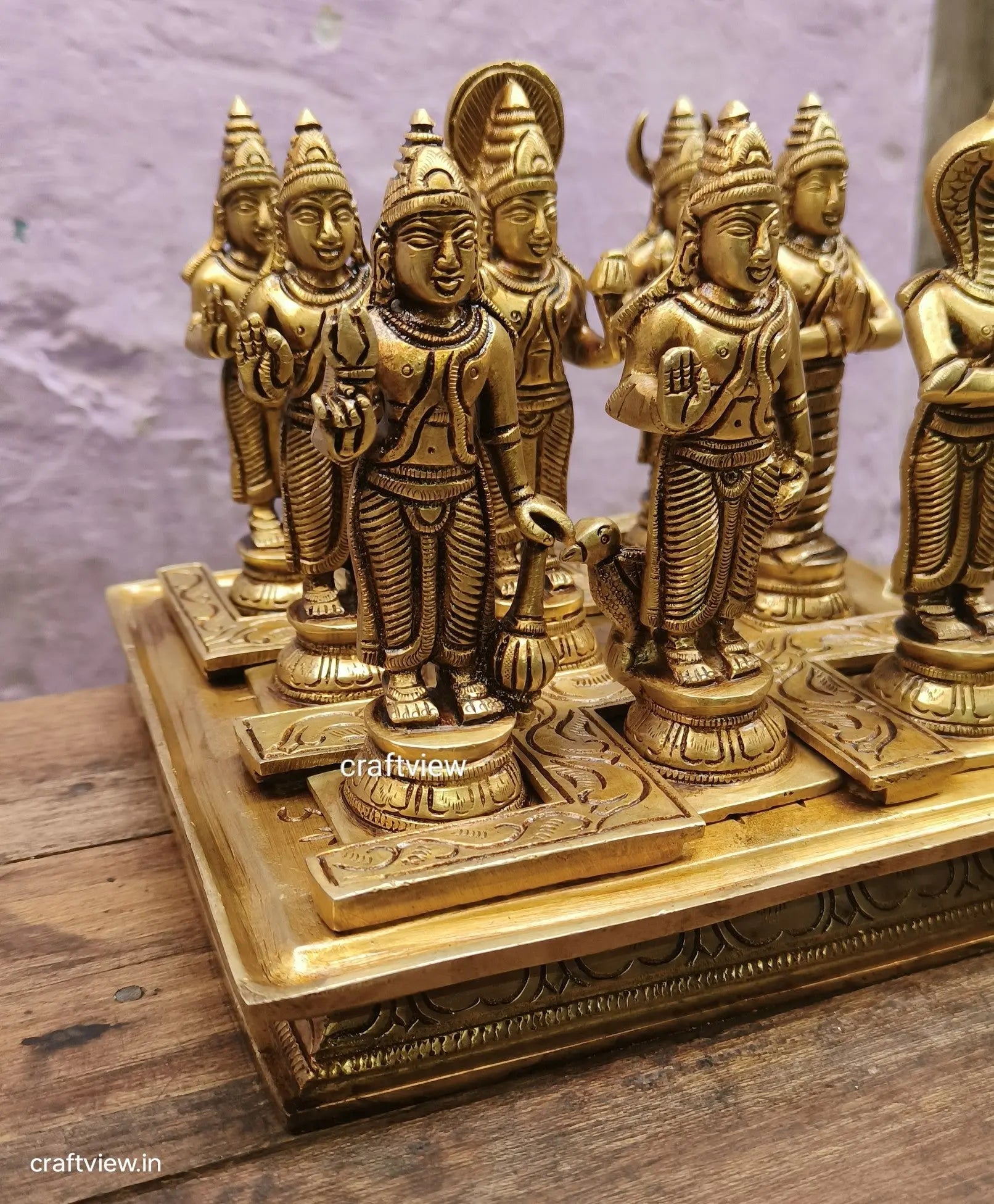 7" Brass Navgrah Statues with Abhishekam Base Craftsview