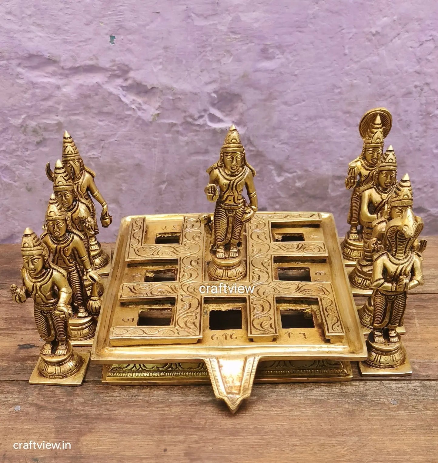 7" Brass Navgrah Statues with Abhishekam Base Craftsview