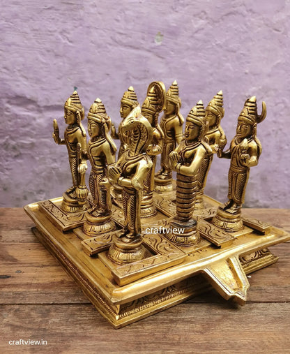 7" Brass Navgrah Statues with Abhishekam Base Craftsview