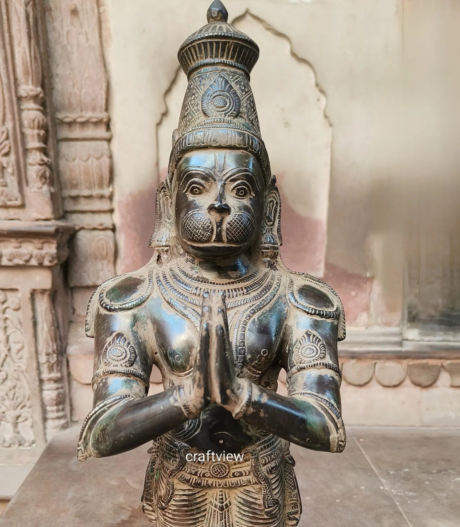 23” Standing Hanuman in Anjali mudra Brass Anjaneya Statue craftsview