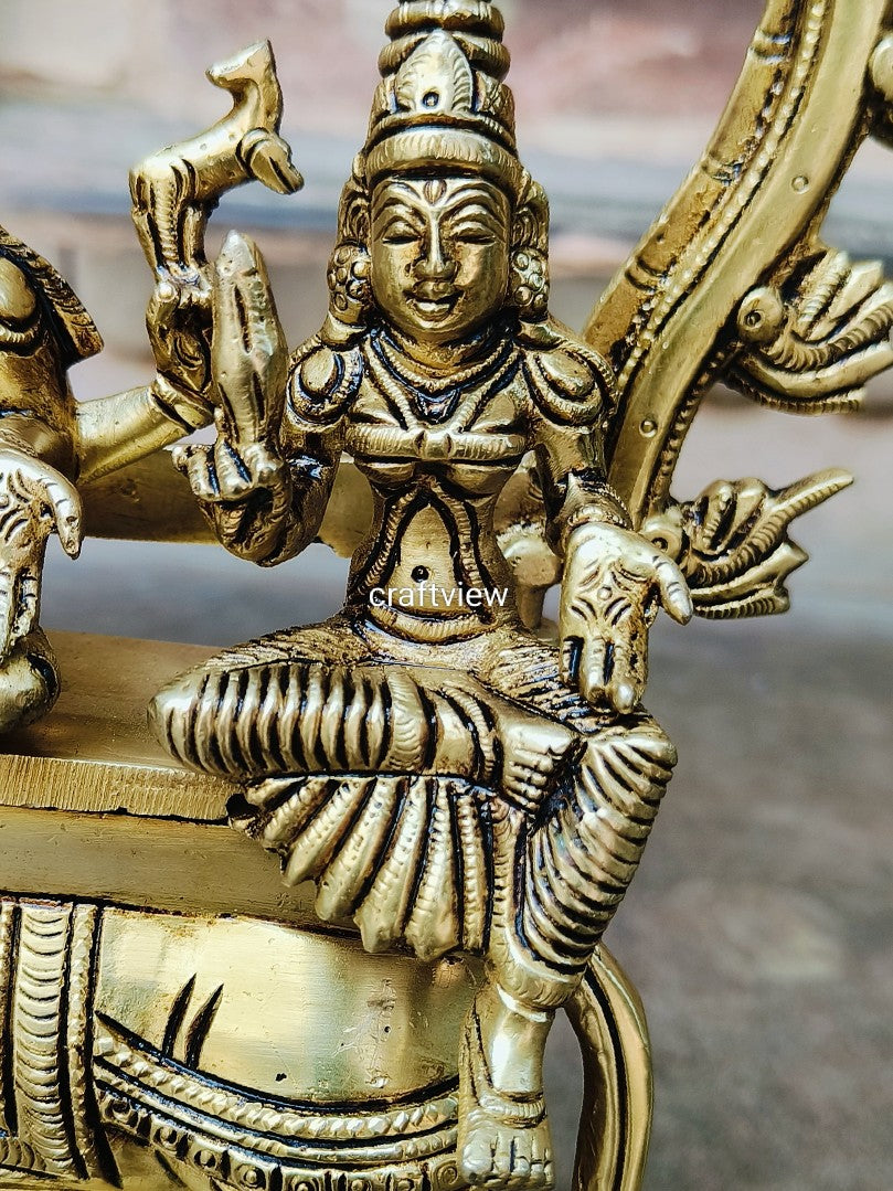 13"Brass Shiva Parvati Idol Sitting on Nandi