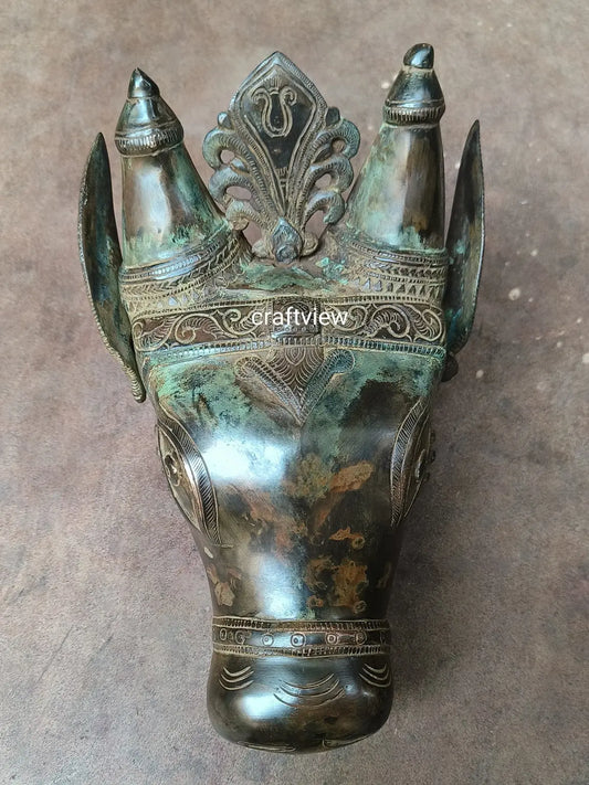 9" Brass Nandi Head Decor Wall Hanging Figurine Craftsview