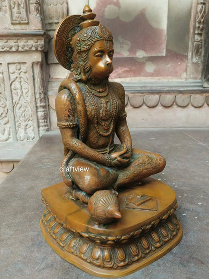 Brass Meditation Hanuman Statue 14" craftsview