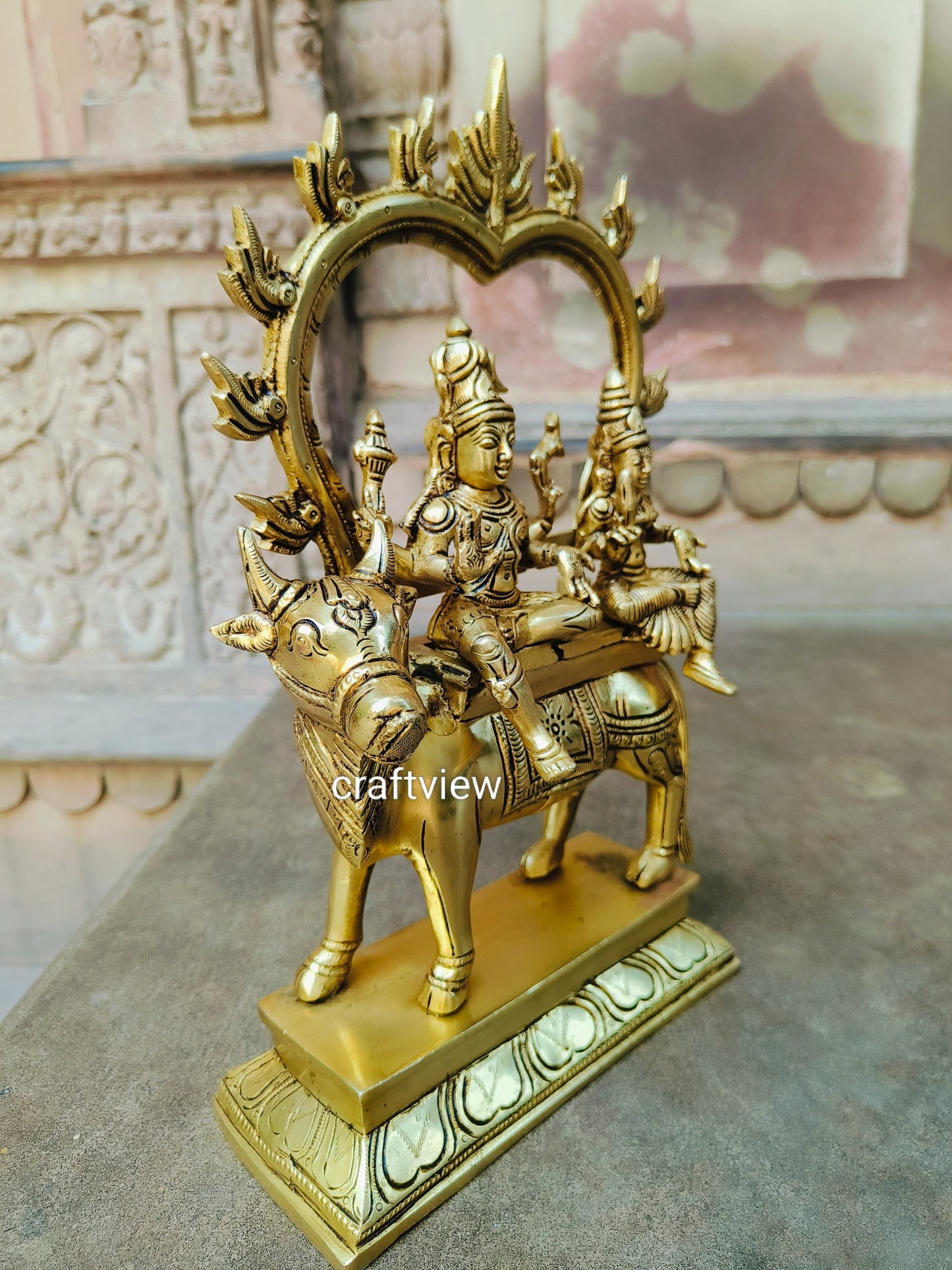 13"Brass Shiva Parvati Idol Sitting on Nandi