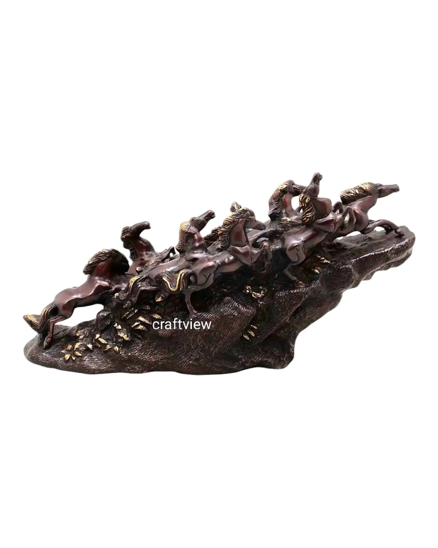 21" Nine Galloping Horses | Brass Sculpture Home Décor Craftsview