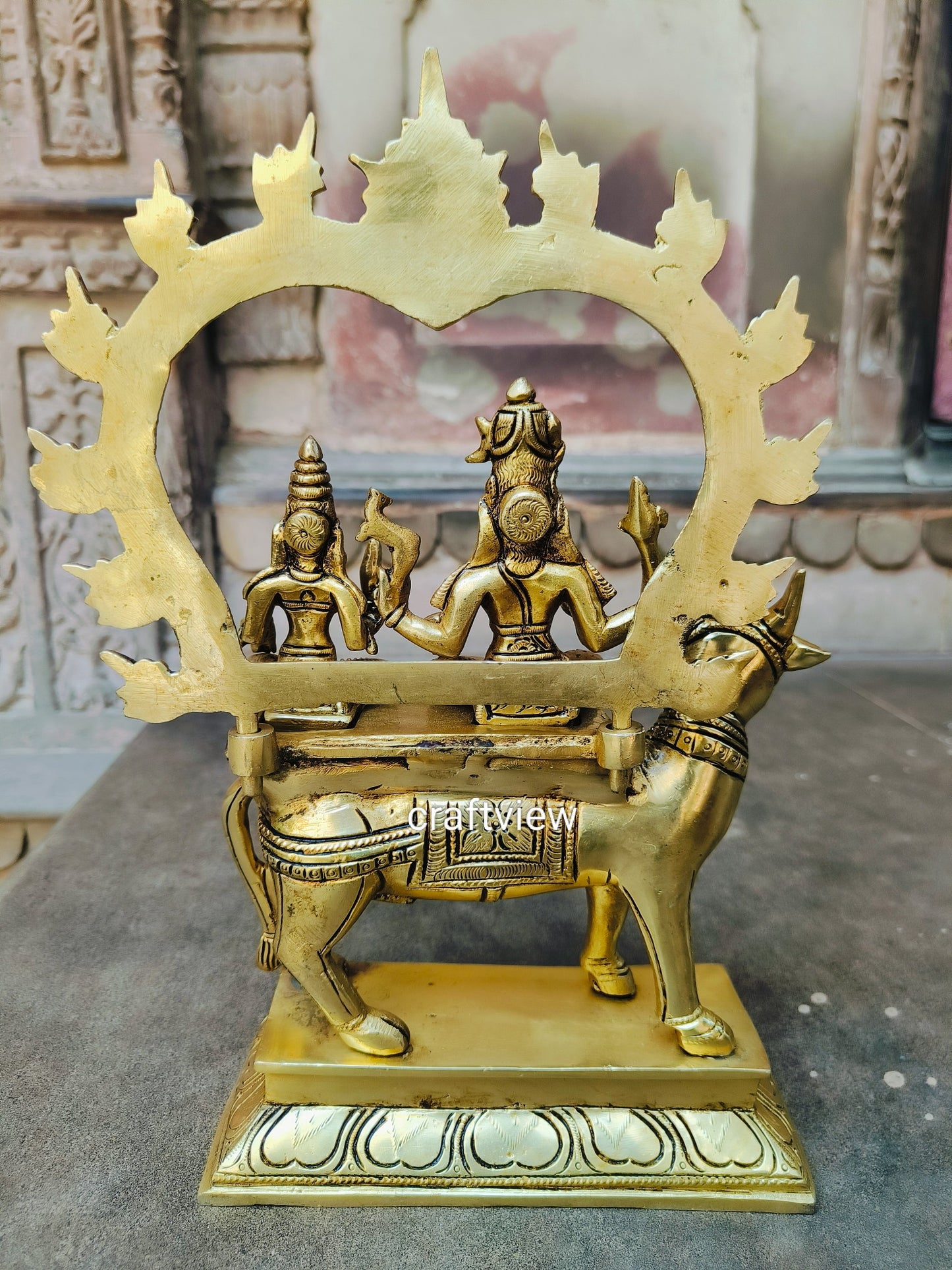 13"Brass Shiva Parvati Idol Sitting on Nandi