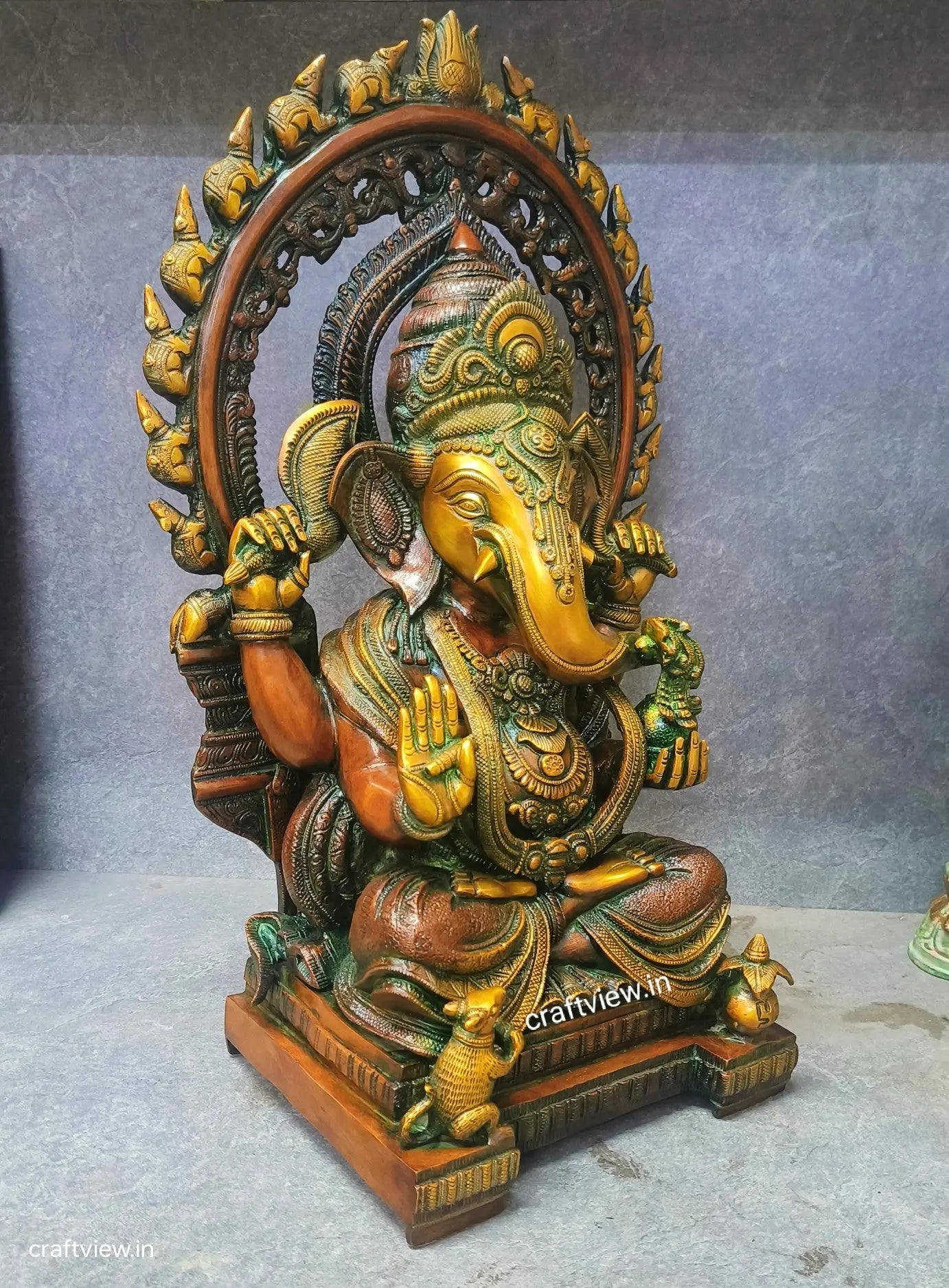 21" Brass Lord Ganesh Statue With Prabhavali Craftsview