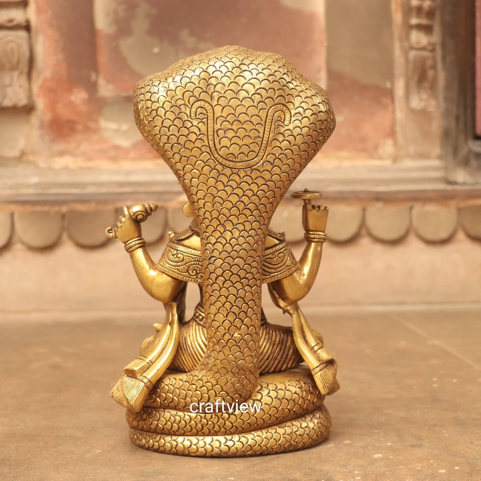 Brass Vishnu Sculpture Sitting on Shesh Naag 12.5" craftsview