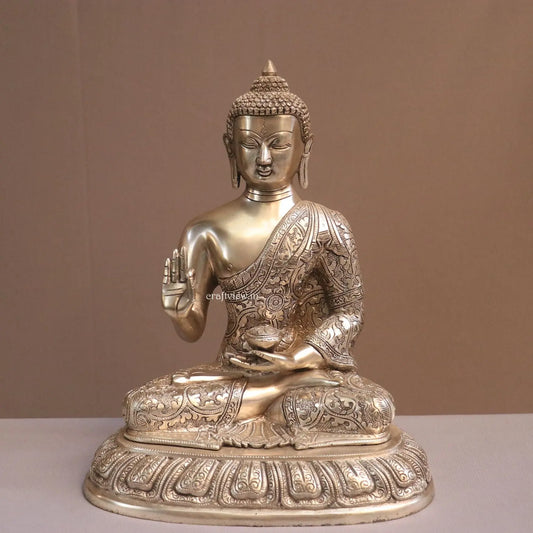 Brass Buddha Blessing Statue 13" Craftsview