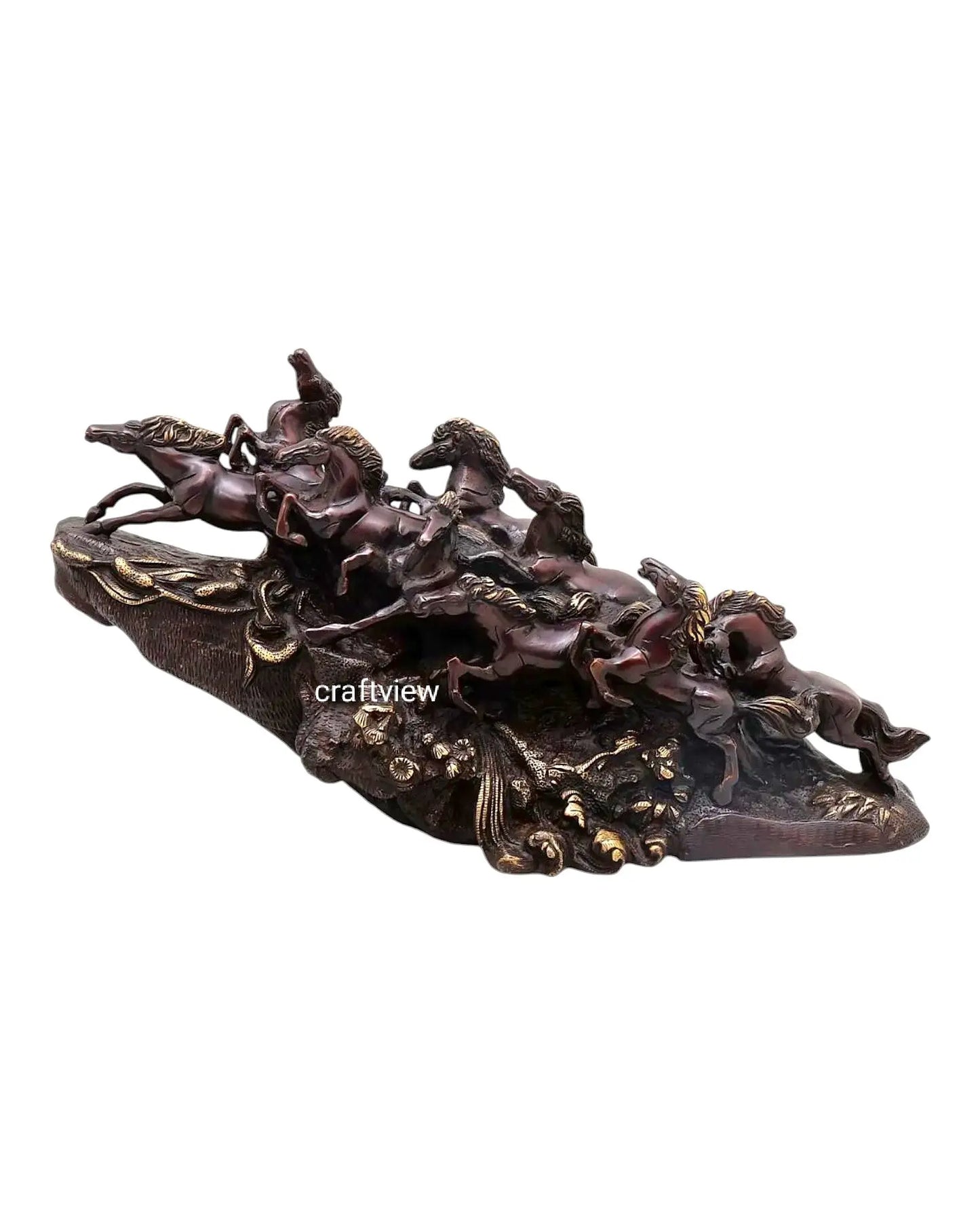 21" Nine Galloping Horses | Brass Sculpture Home Décor Craftsview