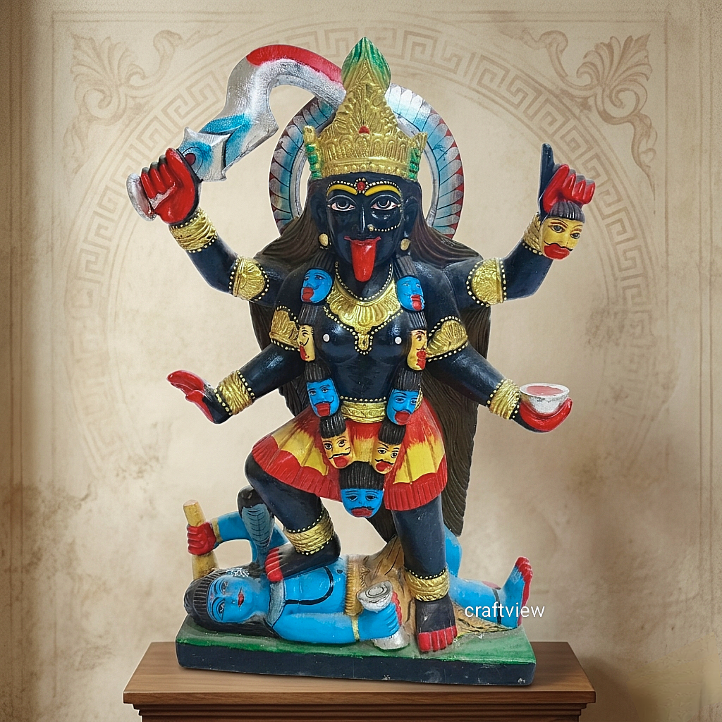Exquisite Black Marble Kali Handcrafted Statue 30"