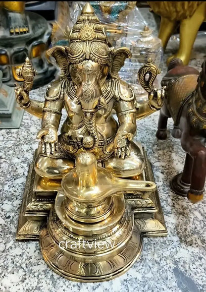 Brass Lingam Lord Ganesh Statue superfine 14.5" craftsview