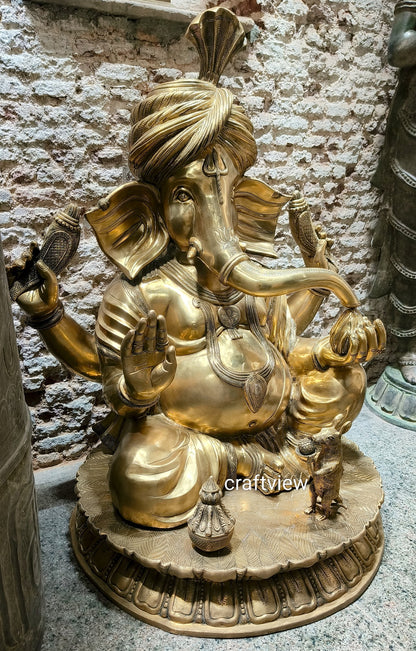 Brass Large Pagdi Ganesha Superfine Sculpture 46"