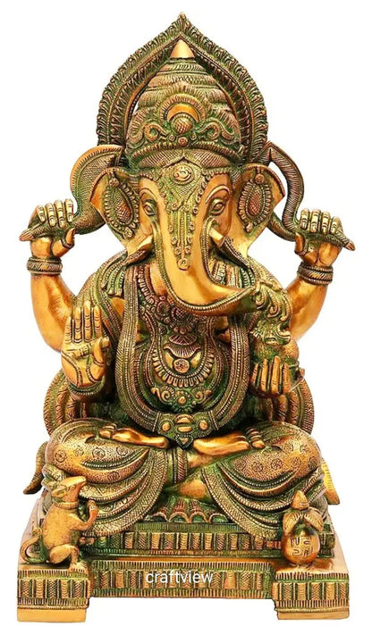 Brass Ganesha Statue Golden Finished craftsview