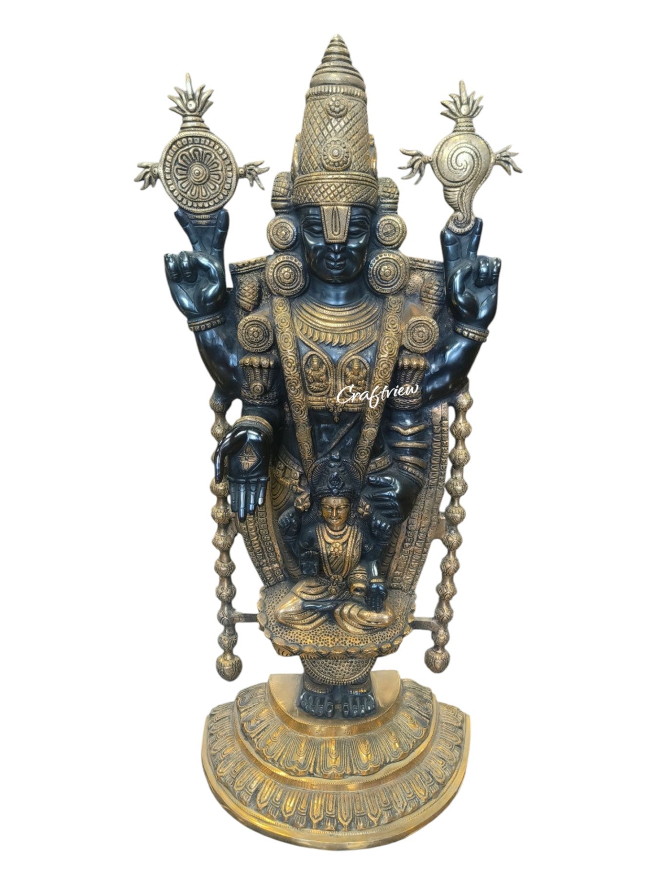 36" Brass Tirupati Balaji Venkateshwara Padmavathi Statue Crafted by Artist