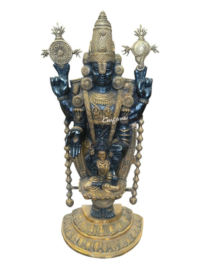 36" Brass Tirupati Balaji Venkateshwara Padmavathi Statue Crafted by Artist