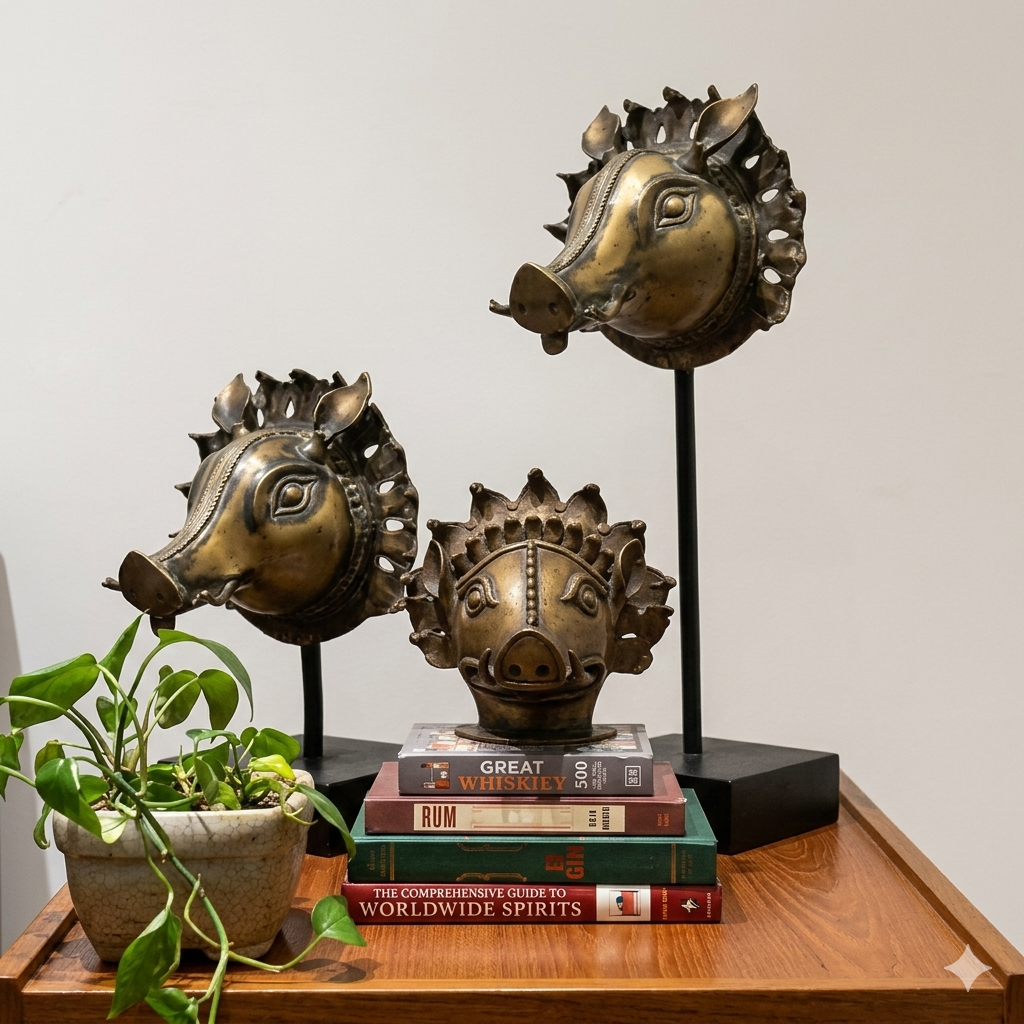 Brass Varaha Mask Set of 3 Pieces for Timeless Decoration