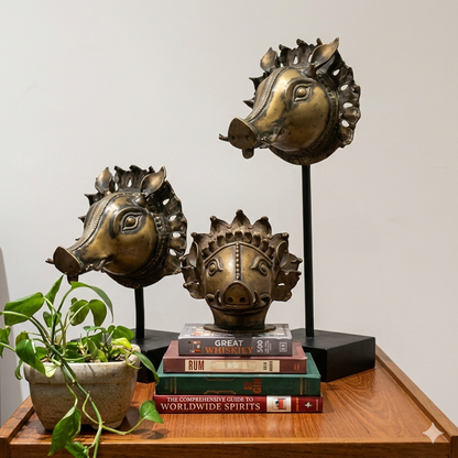Brass Varaha Mask Set of 3 Pieces for Timeless Decoration