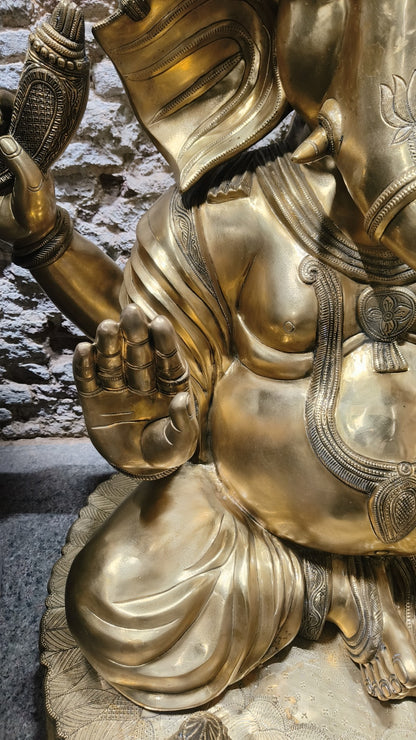 Brass Large Pagdi Ganesha Superfine Sculpture 46"