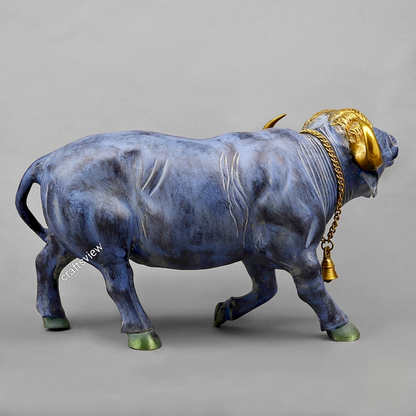 Brass Buffalo with Golden Horns – Antique Blue Finish