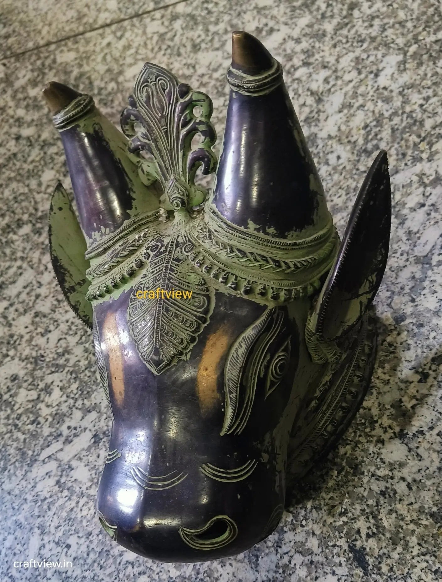 9" Brass Wall Hanging Nandi Head Figurine Craftsview