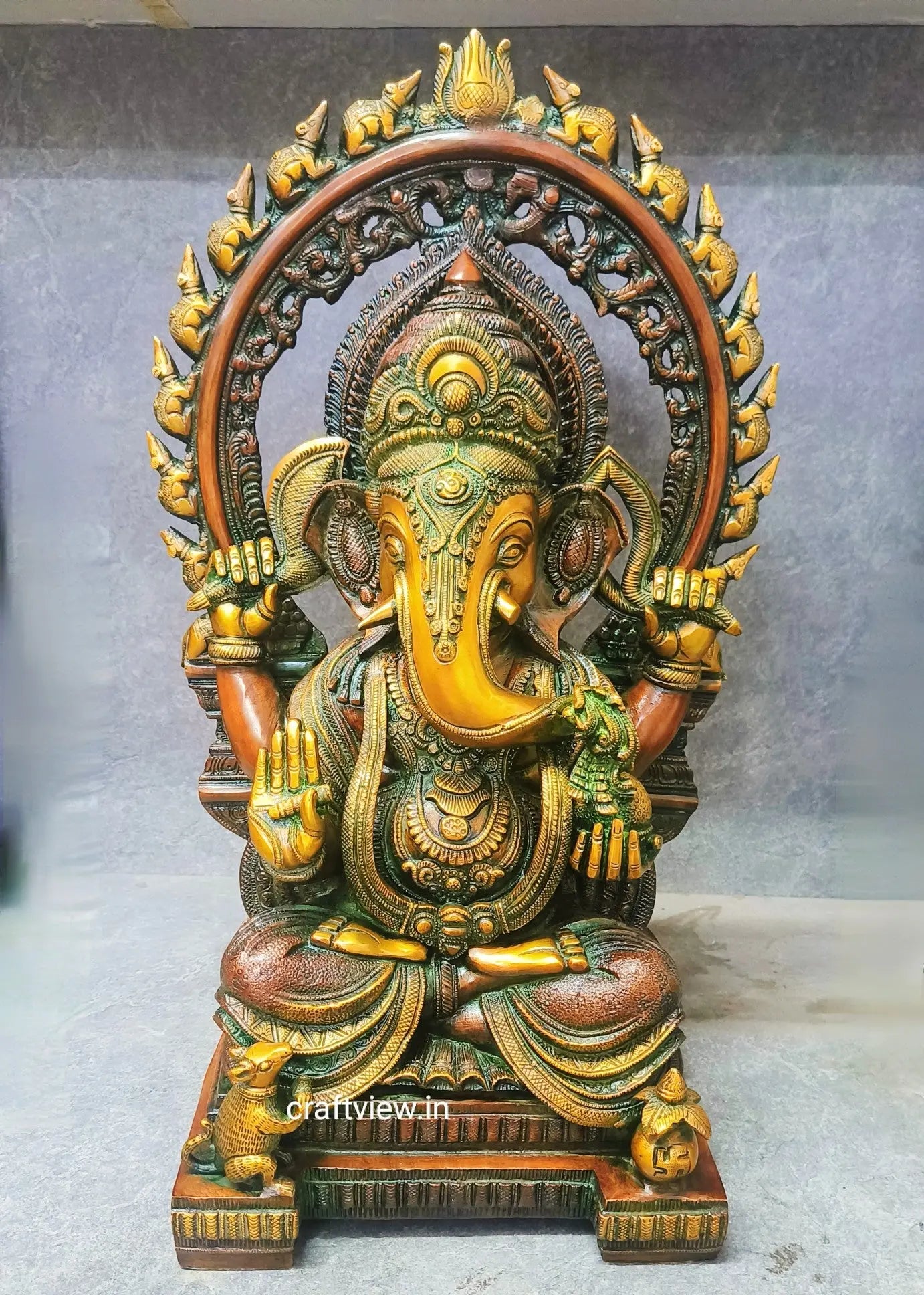 21" Brass Lord Ganesh Statue With Prabhavali Craftsview