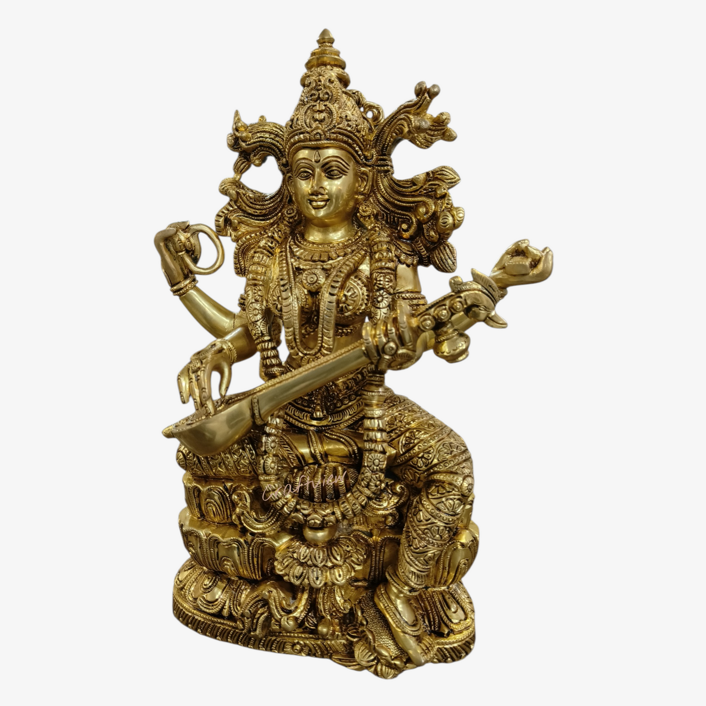 Brass Superfine Handmade Sarasvati Statue. 15"