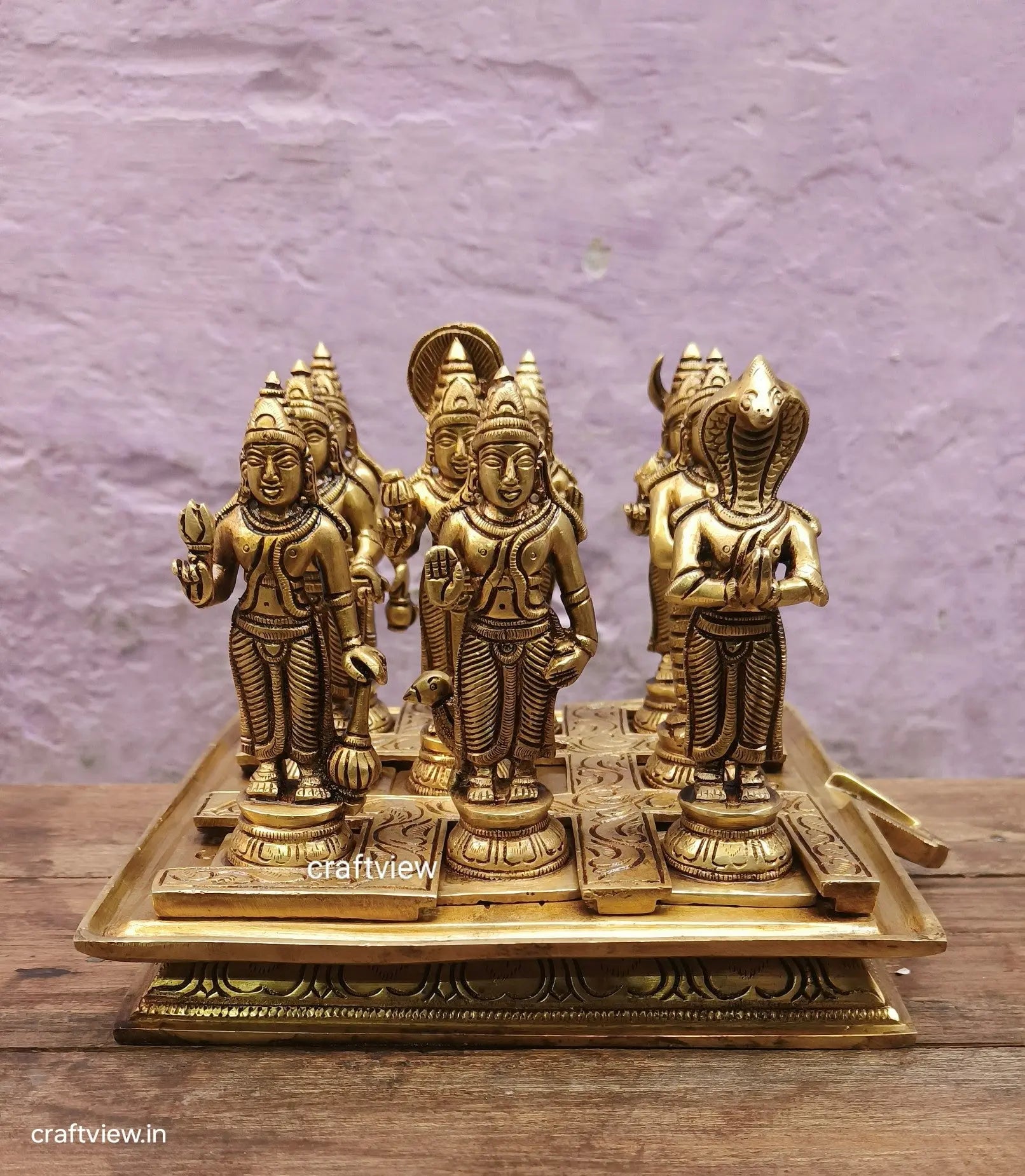 7" Brass Navgrah Statues with Abhishekam Base Craftsview