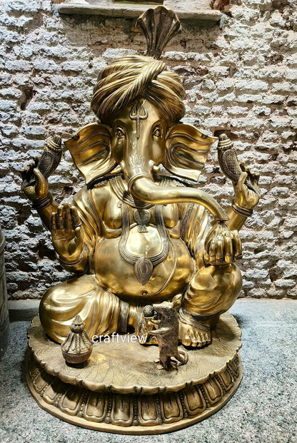 Brass Large Pagdi Ganesha Superfine Sculpture 46"