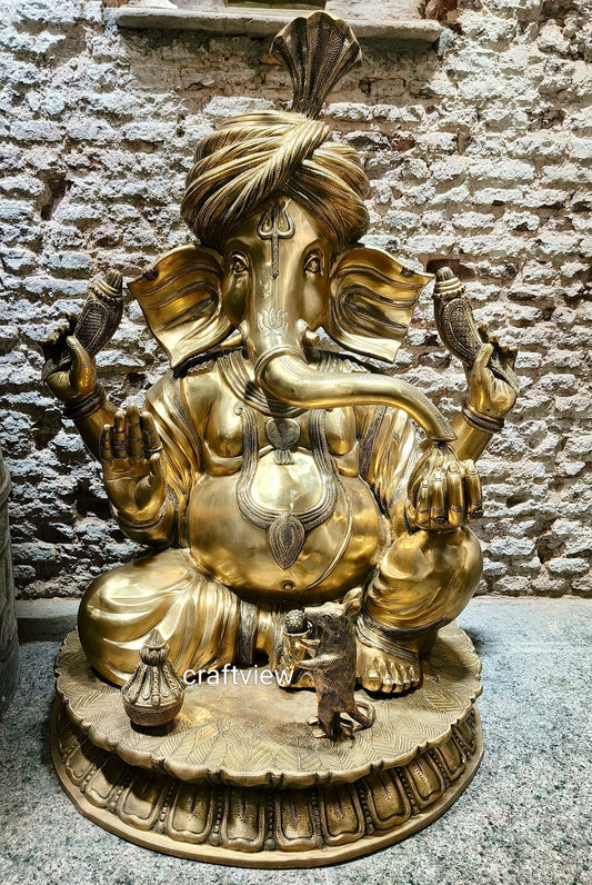 Brass Large Pagdi Ganesha Superfine Sculpture 46"