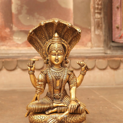 Brass Vishnu Sculpture Sitting on Shesh Naag 12.5" craftsview