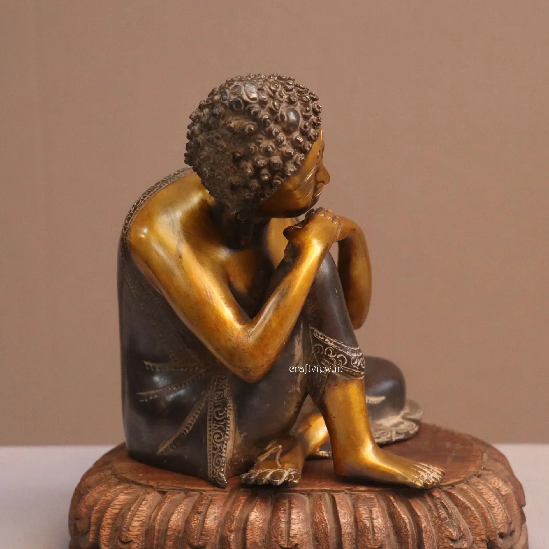 8" Thinking Buddha Brass Statue Craftsview