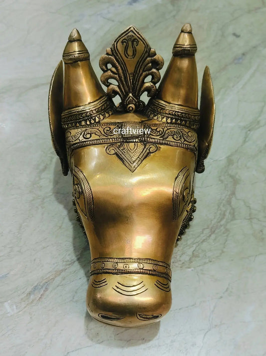 9" Brass Nandi Head Wall Hanging Figurine Craftsview