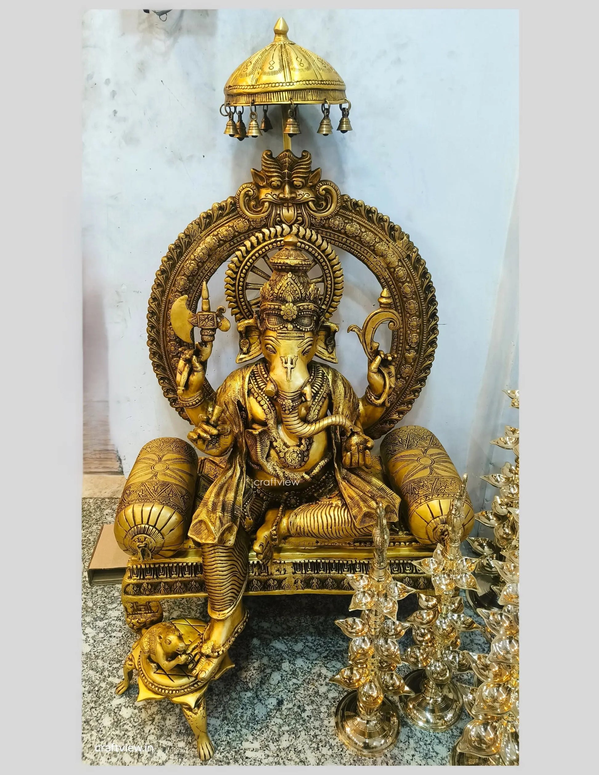 46.5" Brass Lord Ganesh Statue Big Size Superfine Craftsview