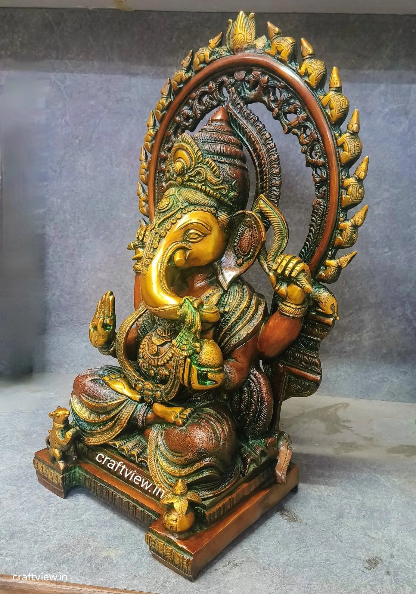 21" Brass Lord Ganesh Statue With Prabhavali Craftsview