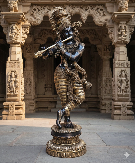 Brass Large Lord Krishna Statue 45″ Made by Artist