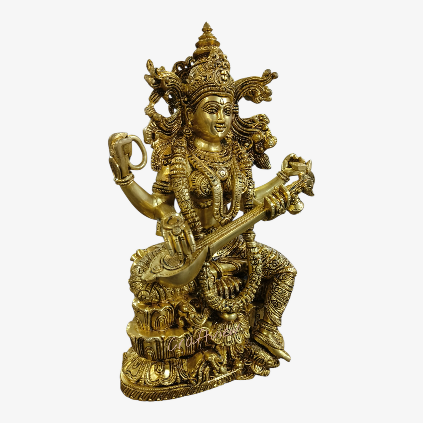 Brass Superfine Handmade Sarasvati Statue. 15"