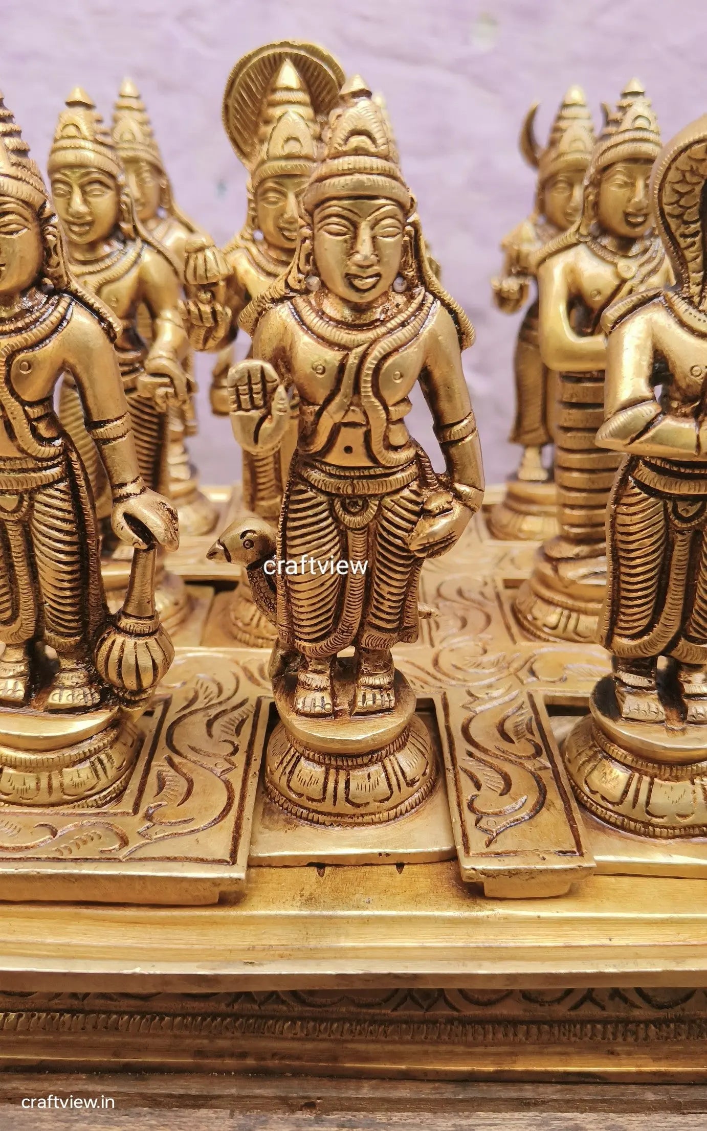 7" Brass Navgrah Statues with Abhishekam Base Craftsview