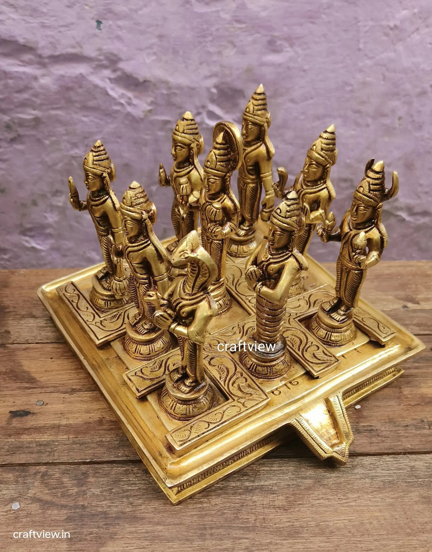 7" Brass Navgrah Statues with Abhishekam Base Craftsview