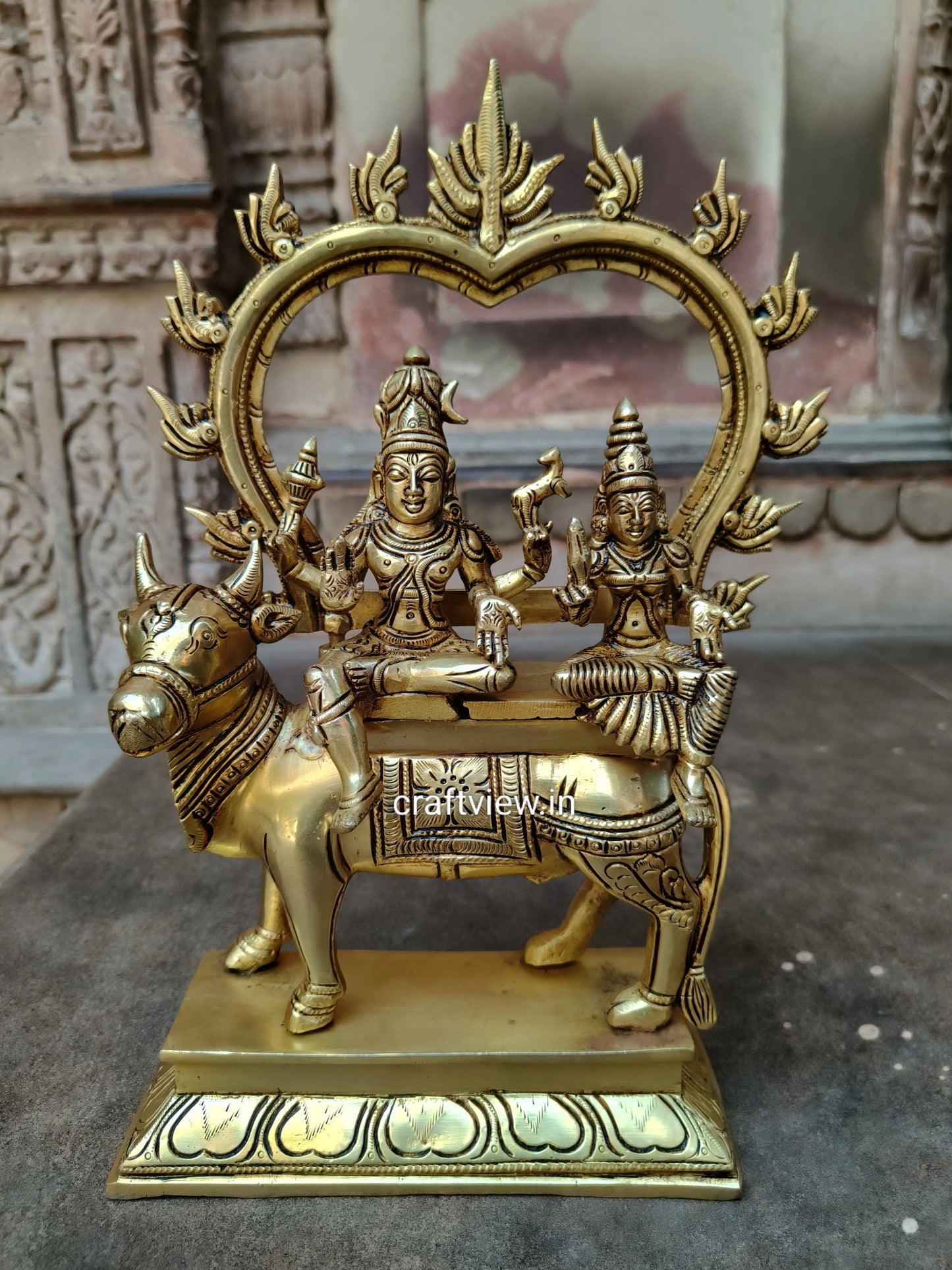 13"Brass Shiva Parvati Idol Sitting on Nandi