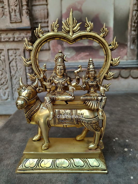 13"Brass Shiva Parvati Idol Sitting on Nandi