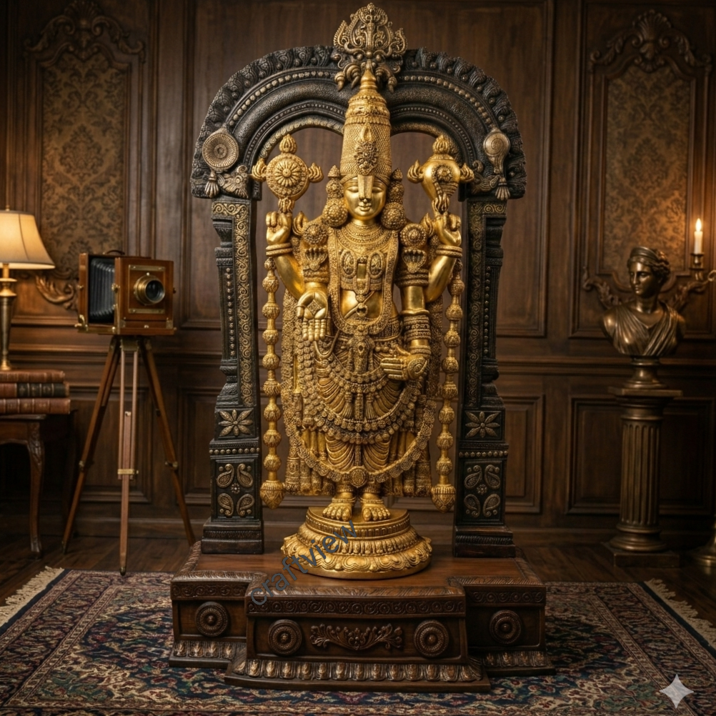 Brass Superfine Large Venkateshwara Tirupati Balaji Statue with Prabhavali 62"