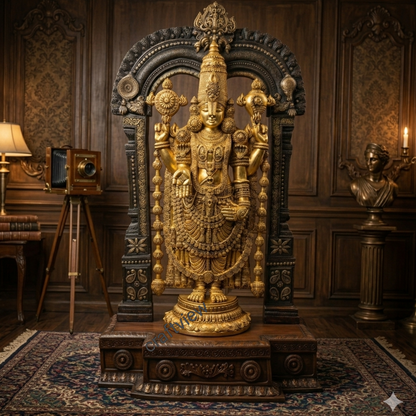 Brass Superfine Large Venkateshwara Tirupati Balaji Statue with Prabhavali 62"