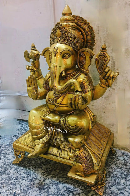 27" Brass Lord Ganesh Statue Big Size Superfine Craftsview